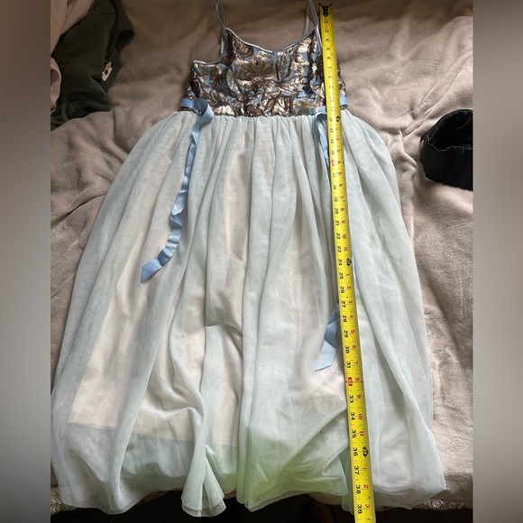 Girls Ballerina Dress in Baby Blue with Gold Sequins, double tulle skirt - Picture 12 of 15